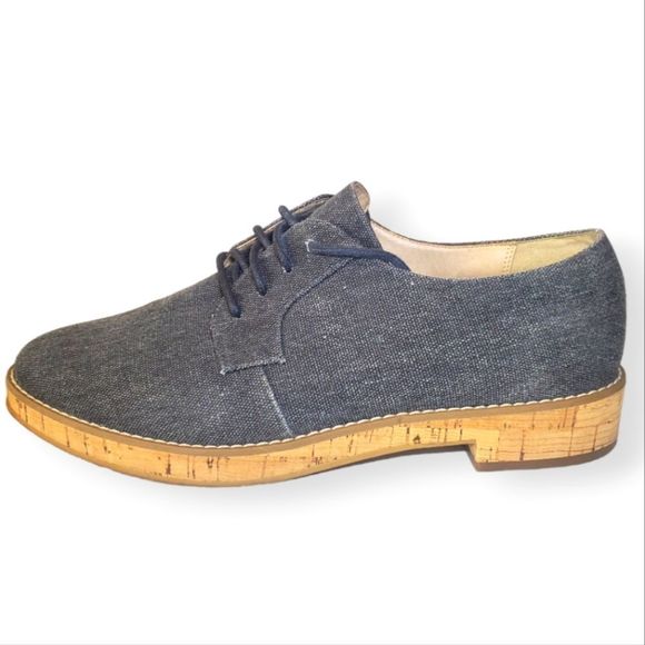 #255 14th & Union Gray Fabric Cork Detail 91848254 Lace Up Oxford Shoes Size 9.5 - Picture 4 of 6